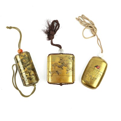 Lot 227 - THREE JAPANESE EDO & MEIJI PERIOD LACQUERED INRO. (3)