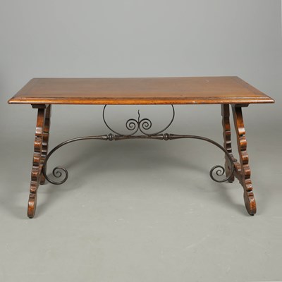 Lot 368 - A FRENCH OAK TRESTLE-TYPE DINING TABLE