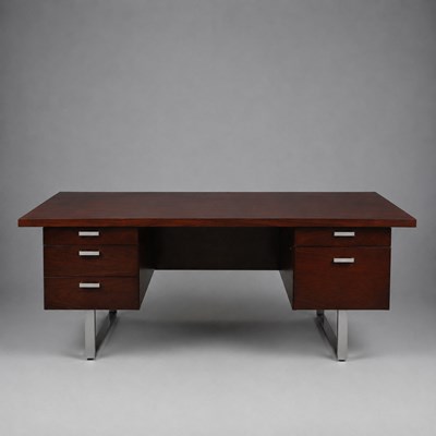 Lot 34 - 1970s ROSEWOOD AND CHROME EXECUTIVE DESK BY TREVOR CHINN FOR GORDON RUSSELL