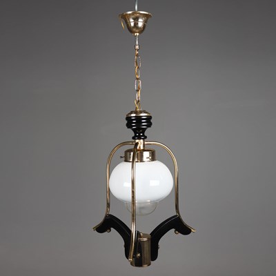 Lot 275 - 1960s ITALIAN PAINTED WOOD AND BRASS PENDANT LIGHT.