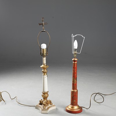 Lot 281 - TABLE LAMPS, TWO, TWO, ONE CHINOISERIE AND ONE GILT AND CREAM (2).