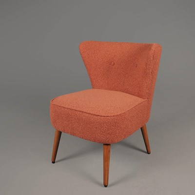 Lot 176 - DUNELM COCKTAIL CHAIR IN ORANGE BOUCLE UPHOLSTERY.