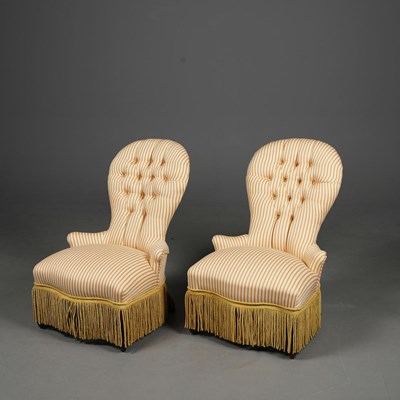 Lot 384 - PAIR OF FRENCH STYLE SLIPPER CHAIRS (2).