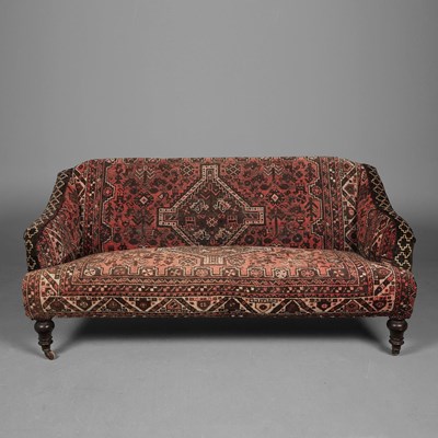 Lot 172 - VICTORIAN CARPET UPHOLSTERED SOFA.