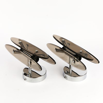 Lot 148 - PAIR OF 1970s ITALIAN VECA SMOKED GLASS AND CHROME WALL LIGHTS
