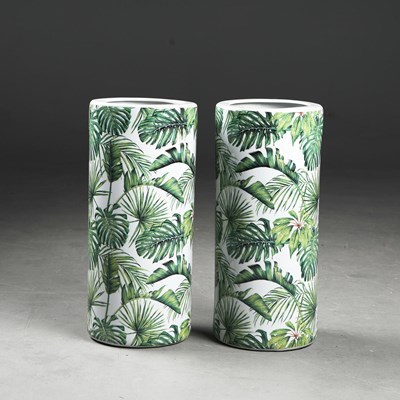 Lot 285 - TROPICAL FOLIATE PRINT STICK STANDS, A PAIR.