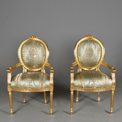 Lot 322 - FRENCH STYLE ARMCHAIRS, A PAIR.