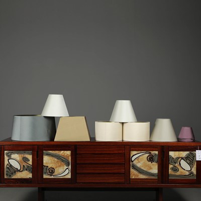 Lot 411 - COLLECTION OF SILK LAMP SHADES. (11).