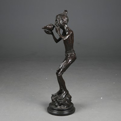 Lot 154 - CONTEMPORARY SCHOOL SCULPTURAL PIXIE WITH SHELL.
