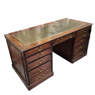 Lot 230 - GEORGIAN STYLE BURR WALNUT PEDESTAL DESK.