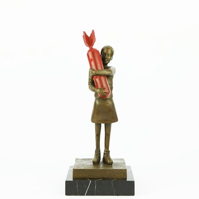 Lot 410 - CONTEMPORARY SCHOOL SCULPTURAL STUDY OF GIRL HOLDING BOMB.