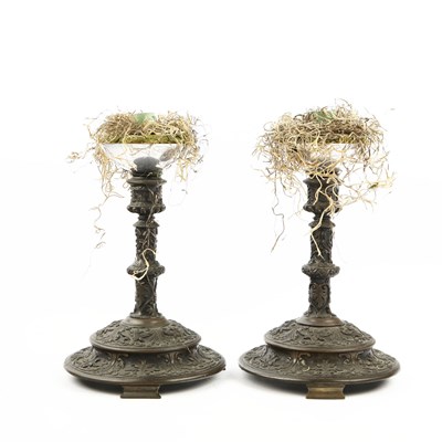 Lot 387 - A PAIR OF 19TH CENTURY RENAISSANCE REVIVAL BRONZE CANDLESTICKS (2).