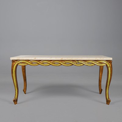Lot 363 - COFFEE TABLE, WITH A POLISHED STONE TOP.