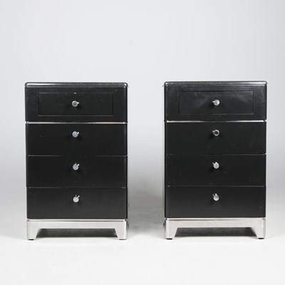 Lot 390 - DECCA BLACK LACQUER CHESTS, A PAIR.