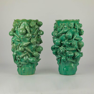 Lot 287 - CERAMIC SHELL VASES, A PAIR.