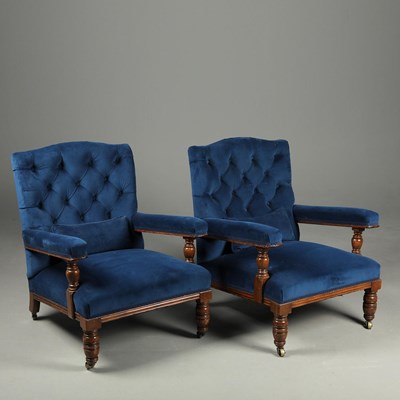Lot 247 - PAIR OF LATE VICTORIAN WALNUT ARMCHAIRS (2).
