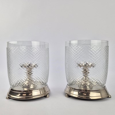 Lot 314 - EICHHOLTZ CUT GLASS CANDLESTICKS, A PAIR.