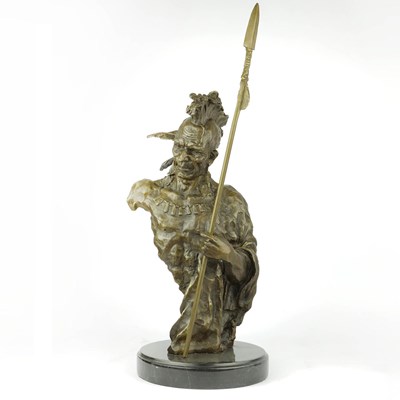Lot 212 - SCULPTURAL STUDY OF FIRST NATION WARRIOR WITH SPEAR.