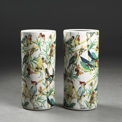 Lot 352 - BIRD PRINT STICK STANDS, A PAIR.