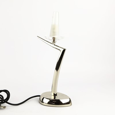 Lot 147 - 1980s ITALIAN PREARO LUCE POLISHED METAL TABLE LAMP WITH GLASS SHADE