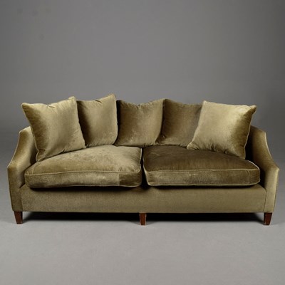 Lot 271 - MATCHED FOX LINTON UPHOLSTERED SOFA AND STOOL. (2).