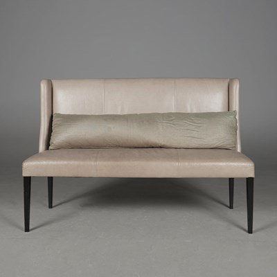 Lot 357 - LEATHER UPHOLSTERED BENCH.