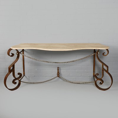 Lot 190 - GILDED AND SILVERED IRON CONSOLE TABLE.