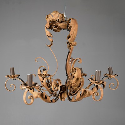 Lot 223 - WROUGHT IRON CHANDELIER.