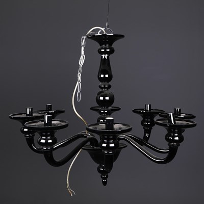 Lot 195 - BLACK GLASS CHANDELIER.
