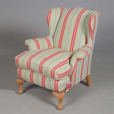Lot 376 - GEORGIAN STYLE ASH WING ARMCHAIR.