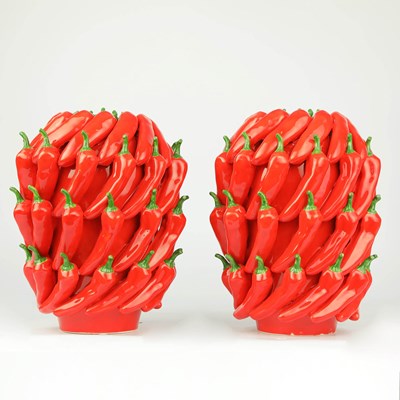 Lot 198 - CERAMIC CHILLI VASES, A PAIR.