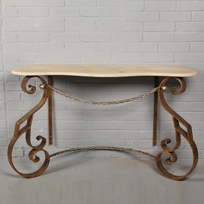 Lot 126 - GILDED AND SILVERED IRON CONSOLE TABLE.