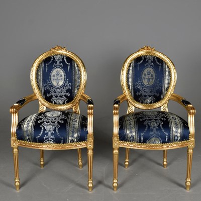Lot 324 - FRENCH STYLE ARMCHAIRS, A PAIR.