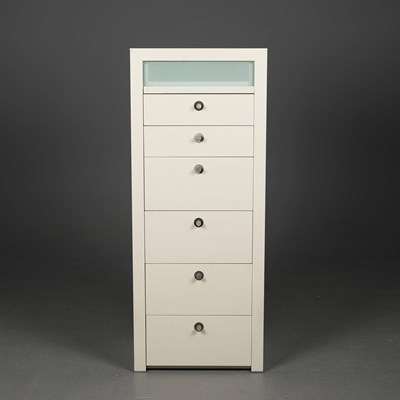 Lot 233 - TALL WHITE CHEST OF DRAWERS.