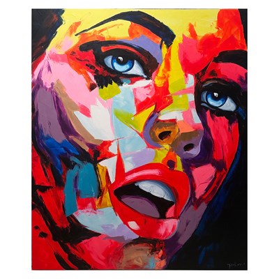 Lot 94 - CONTEMPORARY ABSTRACT PORTRAIT IN ACRYLIC ON CANVAS.