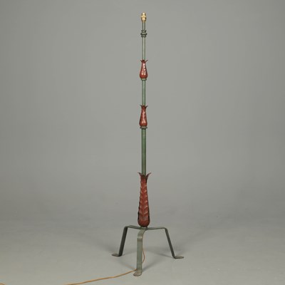 Lot 150 - 1940s FRENCH PAINTED WROUGHT IRON AND TOLE FLOOR LAMP