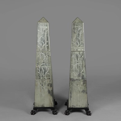 Lot 484 - VENETIAN STYLE MIRRORED OBELISKS, A PAIR