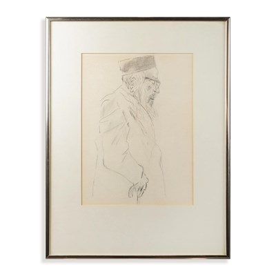Lot 80 - PENCIL AND CHARCOAL SKETCH OF A JEWISH ELDERLY SCHOLAR.