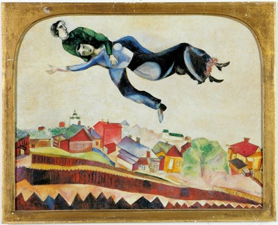 Lot 8 - AFTER MARC CHAGALL. COUPLE FLYING OVER VILLAGE.