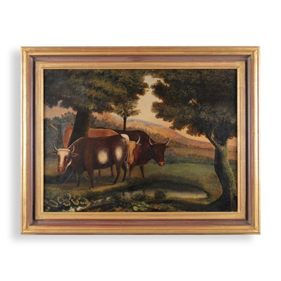 Lot 60 - NAIVE SCHOOL. COWS IN A LANDSCAPE.