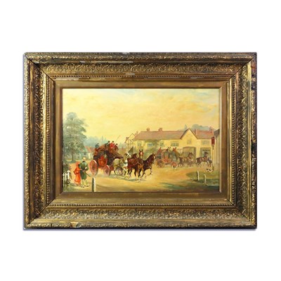 Lot 63 - RICHARD TEMPLE. COACHES IN A TOWN SQUARE.