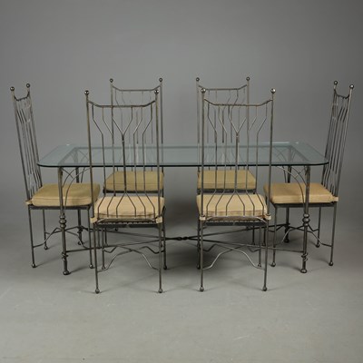 Lot 432 - 1980s METALWORK DINING TABLE AND SIX CHAIRS