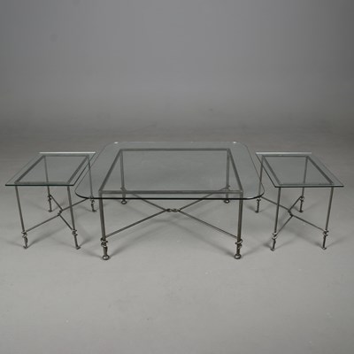 Lot 433 - 1980s METALWORK COFFEE TABLE AND TWO SIDE TABLES