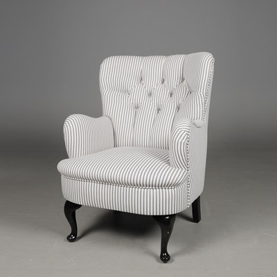Lot 371 - VICTORIAN STYLE TICKING ARMCHAIR