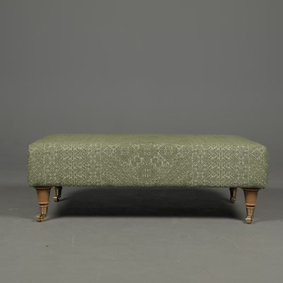 Lot 596 - FOOTSTOOL UPHOLSTERED IN GUY GOODFELLOW FEZ WEAVE FABRIC