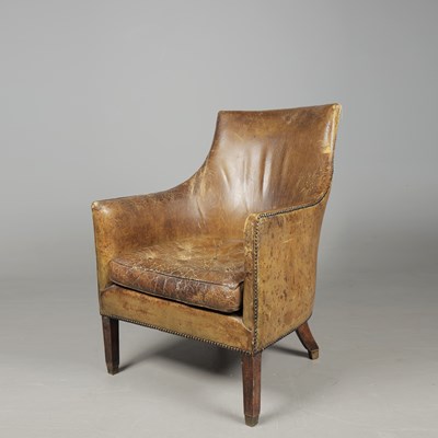 Lot 407 - ARMCHAIR, GREEN LEATHER