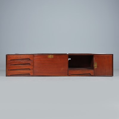 Lot 41 - 1960s WALL MOUNTED TEAK SIDEBOARD BY EDMONDO PALUTARI FOR DASSI.