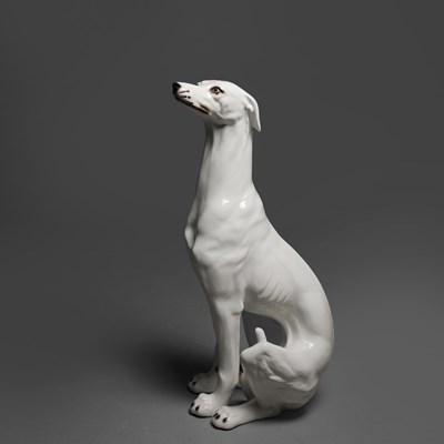Lot 152 - A MID 20TH CENTURY PORCELAIN GREYHOUND.