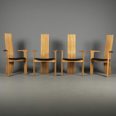 Lot 86 - SET OF FOUR DANISH 1980s IRIS DINING CHAIRS BY BOB AND DRIES VAN DEN BERGHE FOR TRANEKAER.