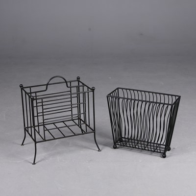 Lot 110 - SET OF TWO POSTMODERN METAL WIREWORK MAGAZINE RACKS.